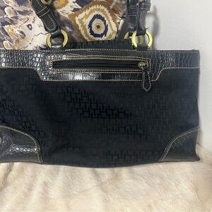 Tommy Hilfiger Black Croc-Embossed Shoulder Bag